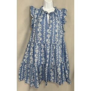 Time and Tru Women's Tiered Cotton Poplin Dress XXXL (22) Blue Floral